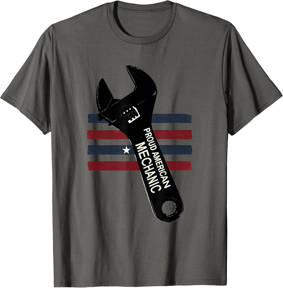 Men's Proud American Mechanic Flat Patriotic Wrench Tool Worker T-Shirt - Asphalt Grey