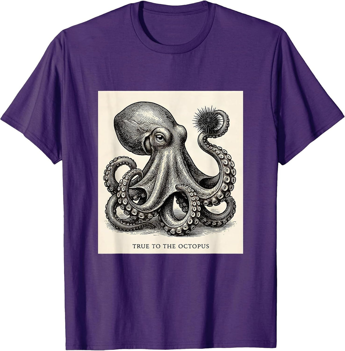Men's True to the Octopus Vintage Japanese Ocean Animal Lover T-Shirt - Purple