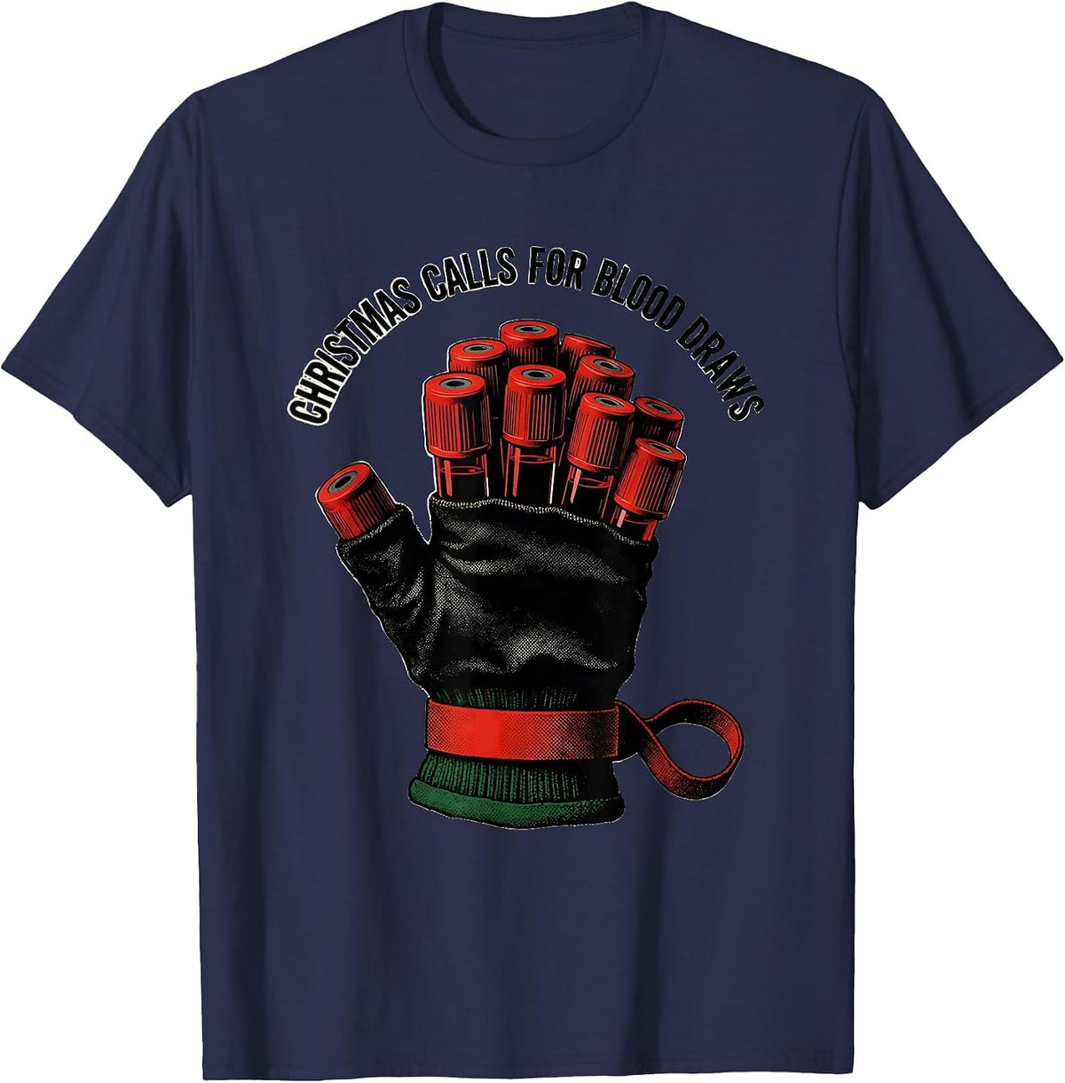 Christmas Calls For Blood Draws Funny Phlebotomist Holiday T-Shirt - Navy Blue