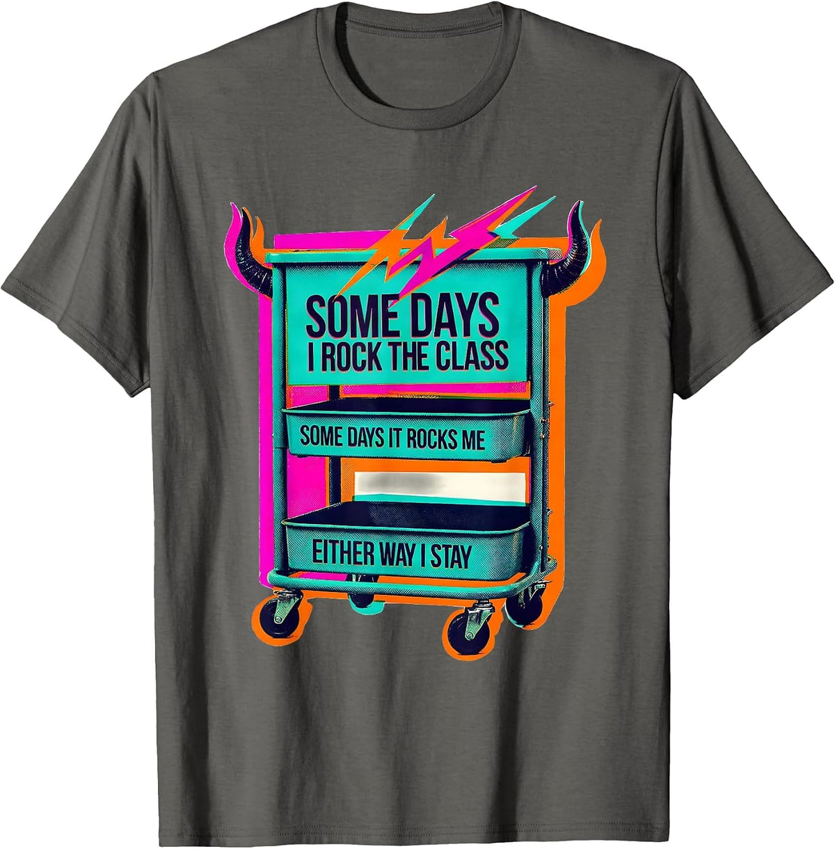 Some Days I Rock The Class Risograph Rock On Teacher T-Shirt - Asphalt Grey