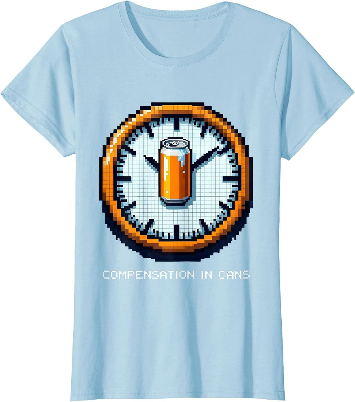 Women's Compensation In Cans Pixel Art Funny Beer Lover Labor Day T-Shirt - Baby Blue