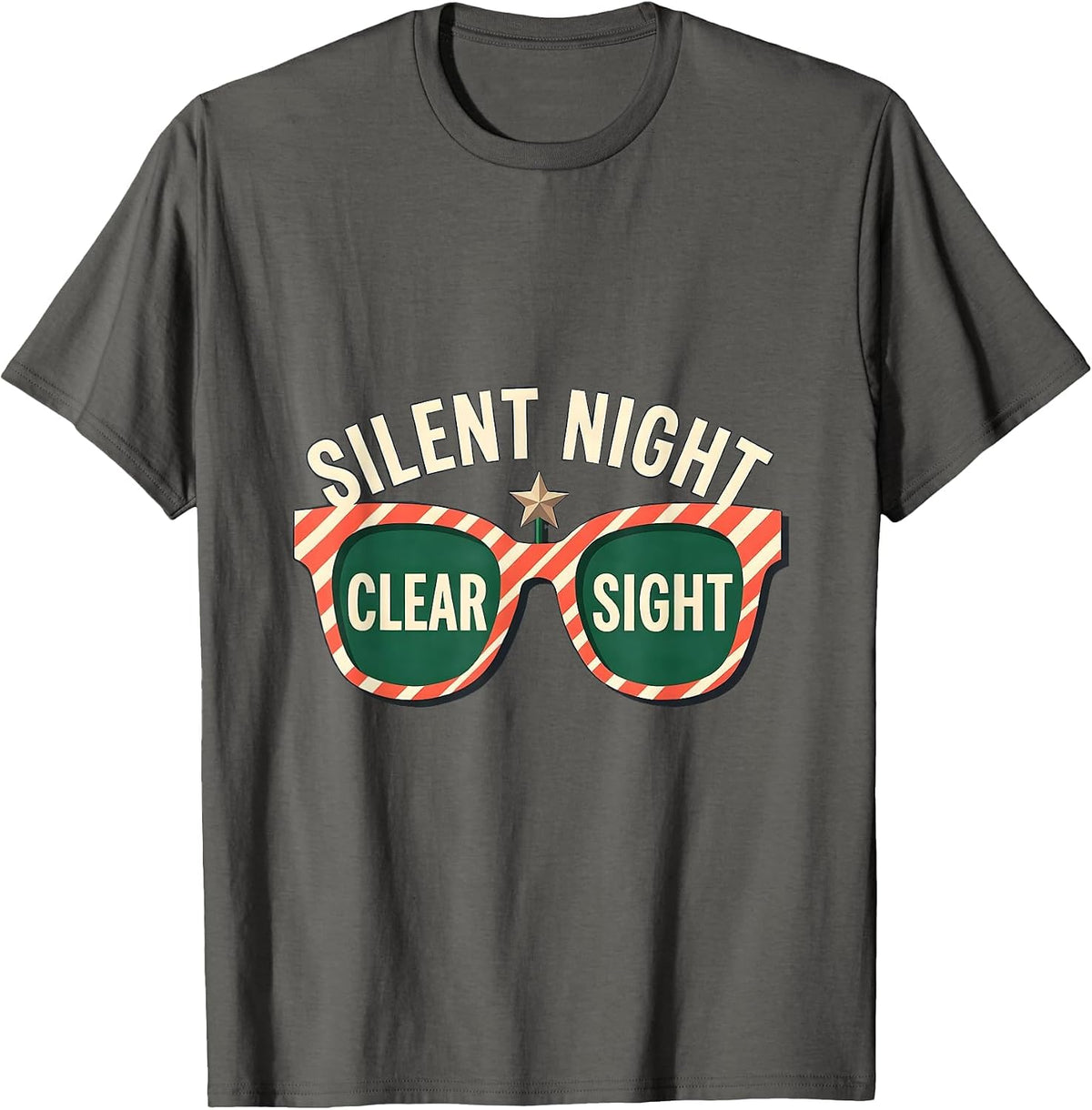 Silent Night, Clear Sight Funny Optometrist Christmas Eye T-Shirt - Asphalt Grey