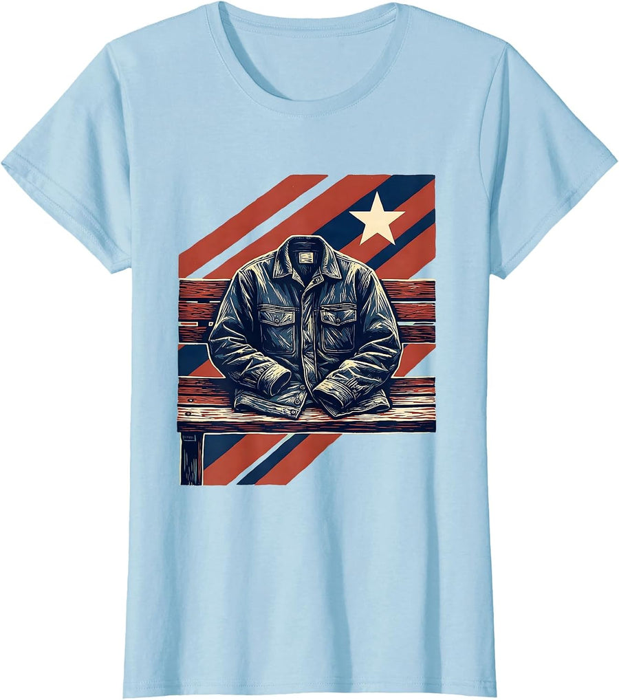 Women's Work Jacket Linocut Patriotic Labor Day Tribute T-Shirt - Baby Blue