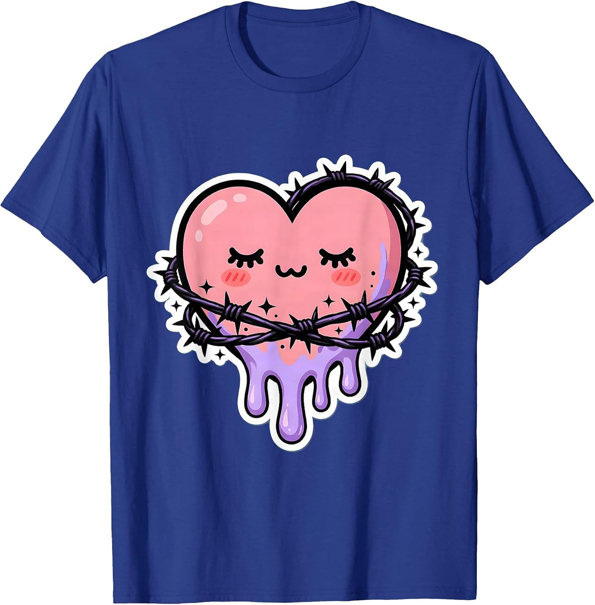 Dripping Heart Barbed Wire Gothic Dark Art T-Shirt - Royal Blue