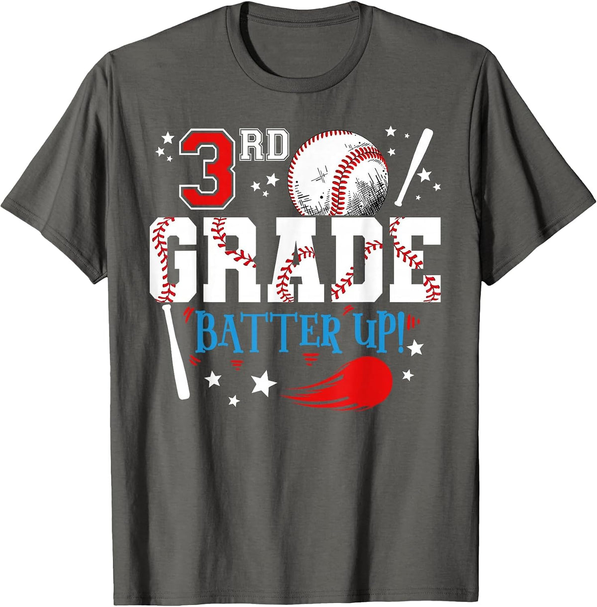 3rd Grade Batter Up Back to School Baseball Player Boys T-Shirt - Asphalt Grey