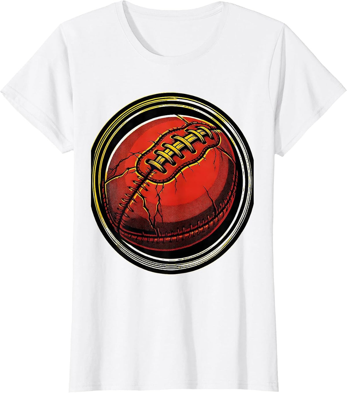 Women's Vintage Cracked Leather Rugby Ball Graphic T-Shirt - White