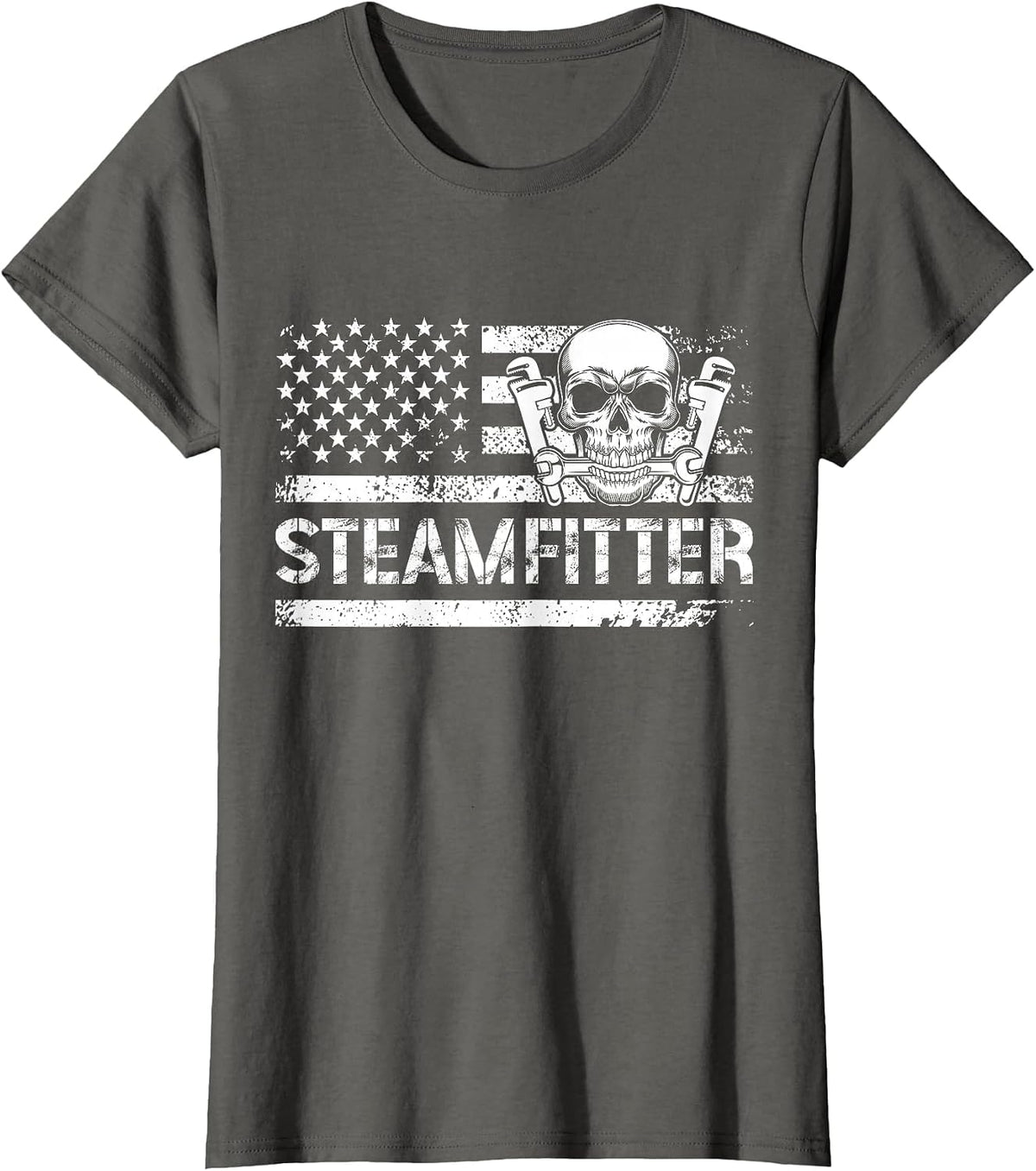 Steamfitter US Flag Pipefitter Steamfitters T-Shirt - Asphalt Grey