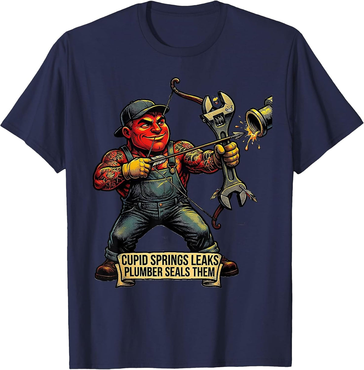 Men's Cupid Springs Leaks, Plumber Seals Them Funny Nurse Gift T-Shirt - Navy Blue