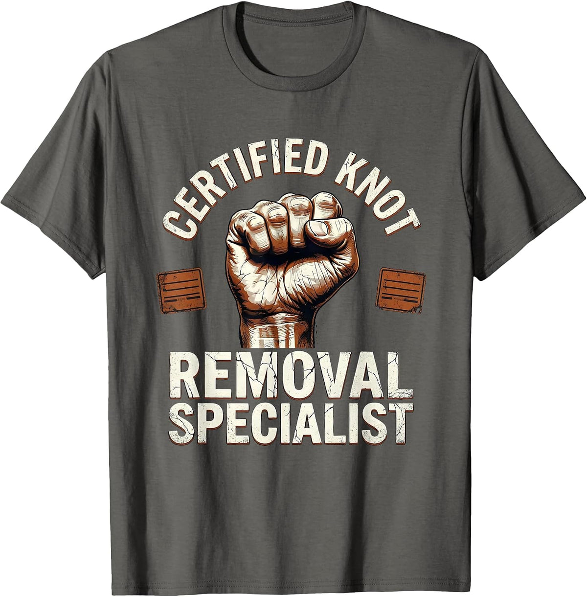 Men's Certified Knot Removal Specialist Funny Massage Therapist T-Shirt - Asphalt Grey