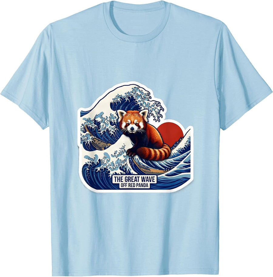 Men's The Great Wave off Red Panda Funny Japanese Art Animal Lover T-Shirt - Baby Blue
