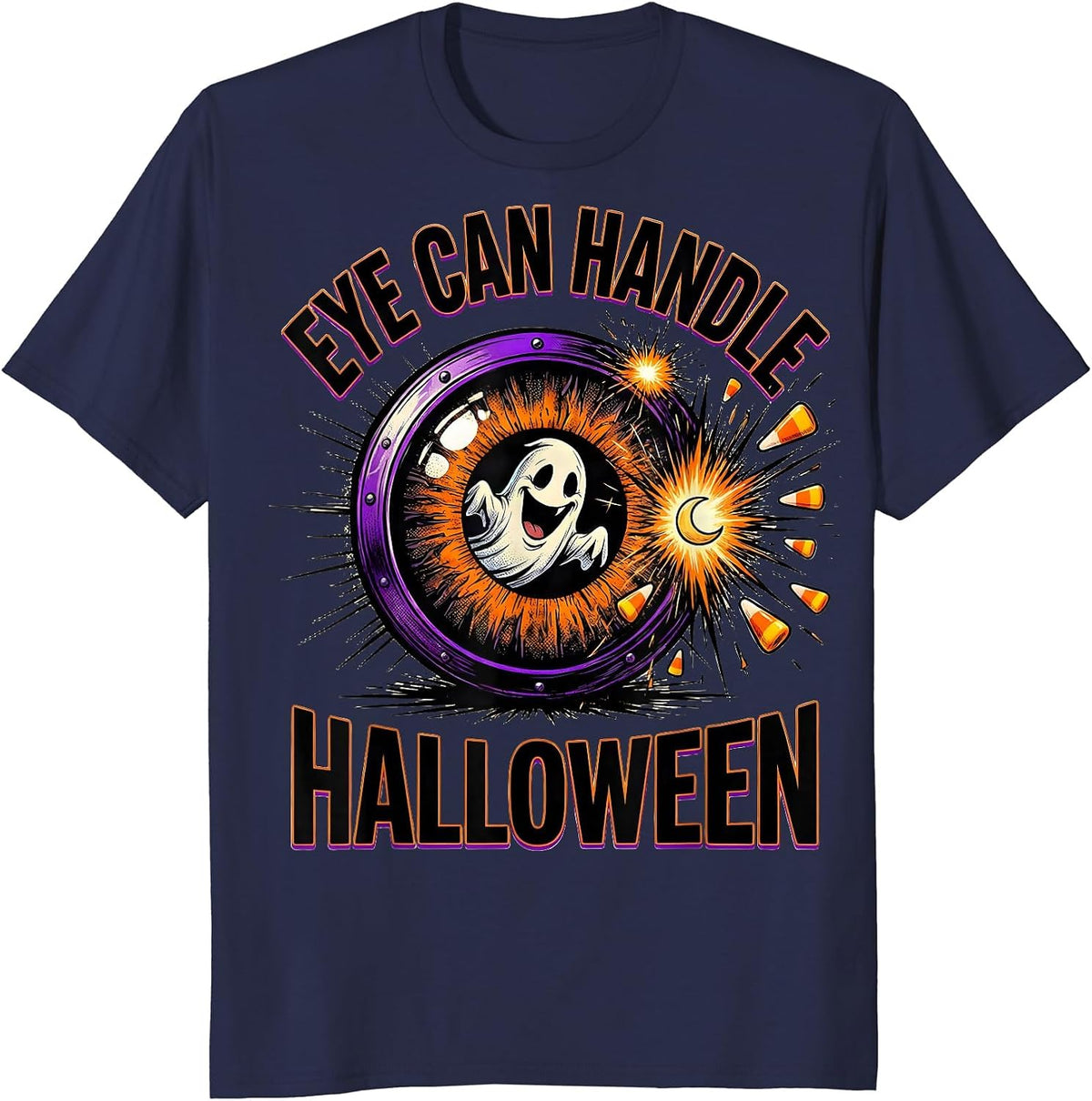 Men's Eye Can Handle Halloween Comic Book Ghost Optometrist T-Shirt - Navy Blue