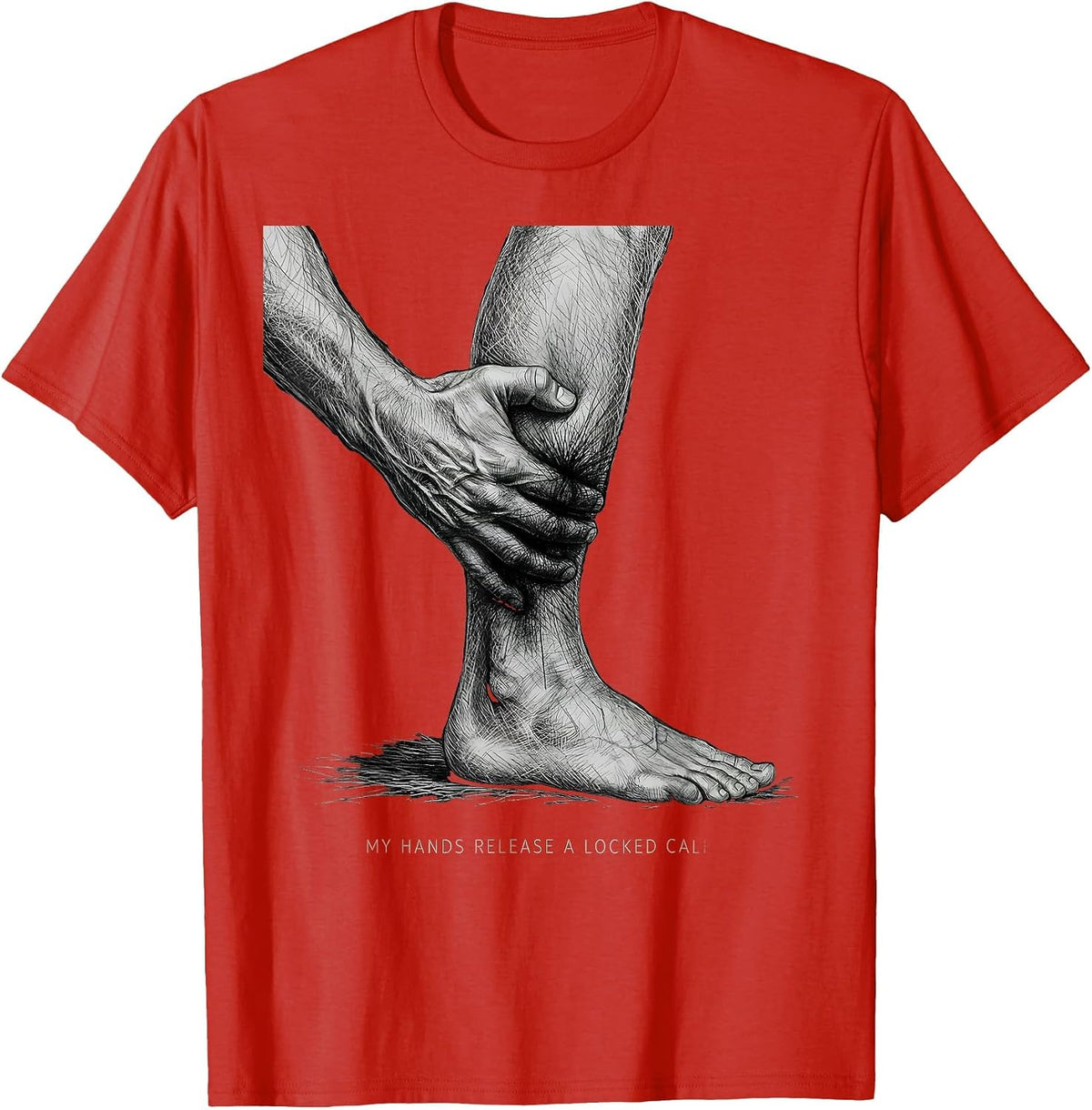Men's My Hands Release A Locked Calf Funny Massage Therapist T-Shirt - Red