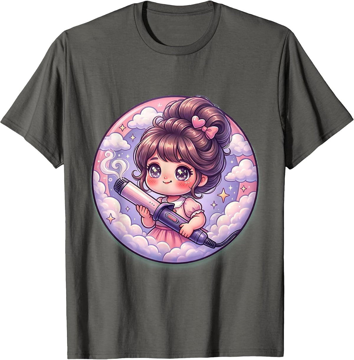 Dance Mom Curling Iron Glam Illustration T-Shirt - Asphalt Grey