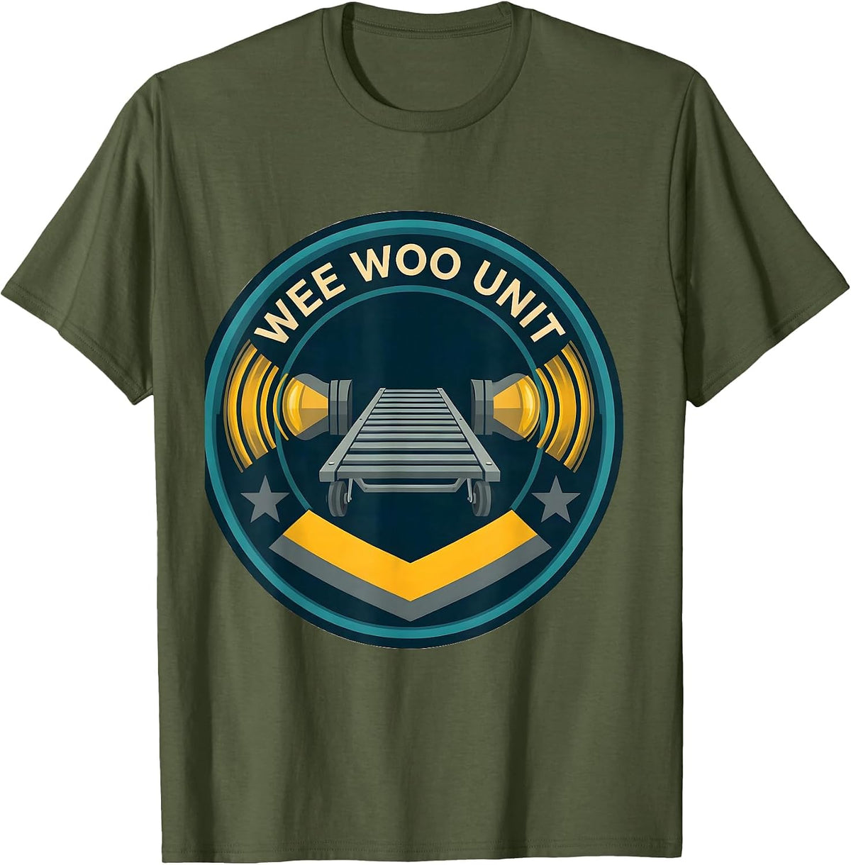 Men's Wee Woo Unit Funny EMT Paramedic EMS Crew Gag Gift T-Shirt - Olive Green