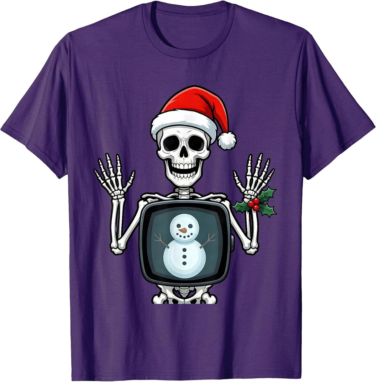 Men's Grinning Skeleton Santa Hat Radiology Tech Christmas Pun T-Shirt - Purple