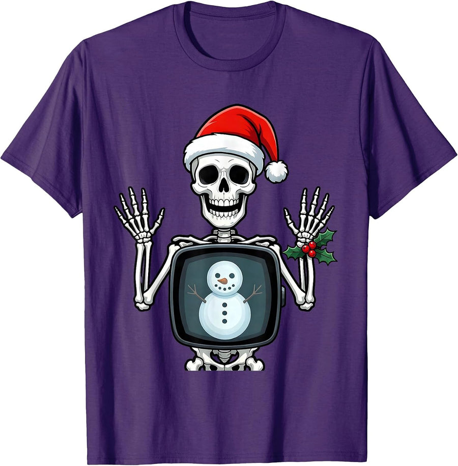 Men's Grinning Skeleton Santa Hat Radiology Tech Christmas Pun T-Shirt - Purple