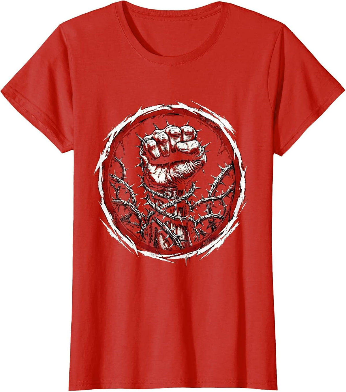 Raised Fist Thorned Vine Resistance Graphic T-Shirt - Red