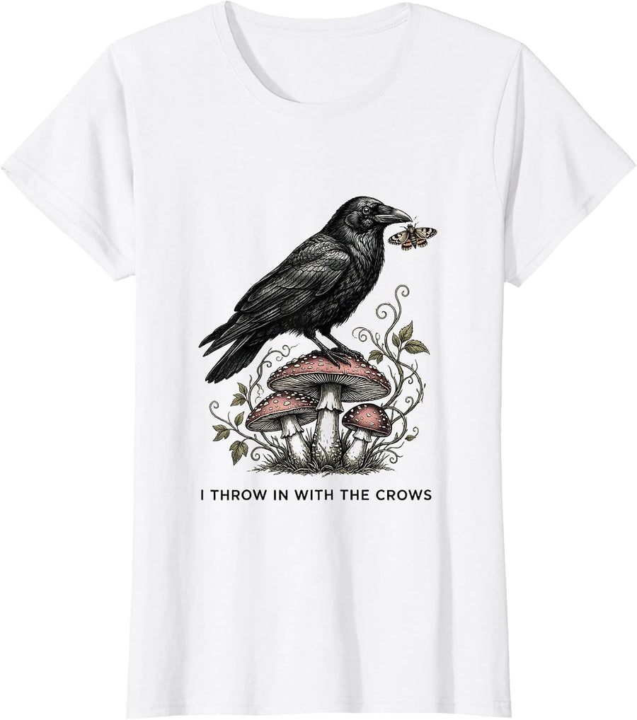 Women's I Throw In With The Crows Whimsical Gothic Cottagecore T-Shirt - White