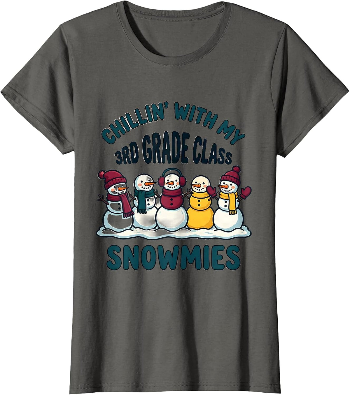 Women's Chillin' With My 3rd Grade Class Snowmies Teacher T-Shirt - Asphalt Grey