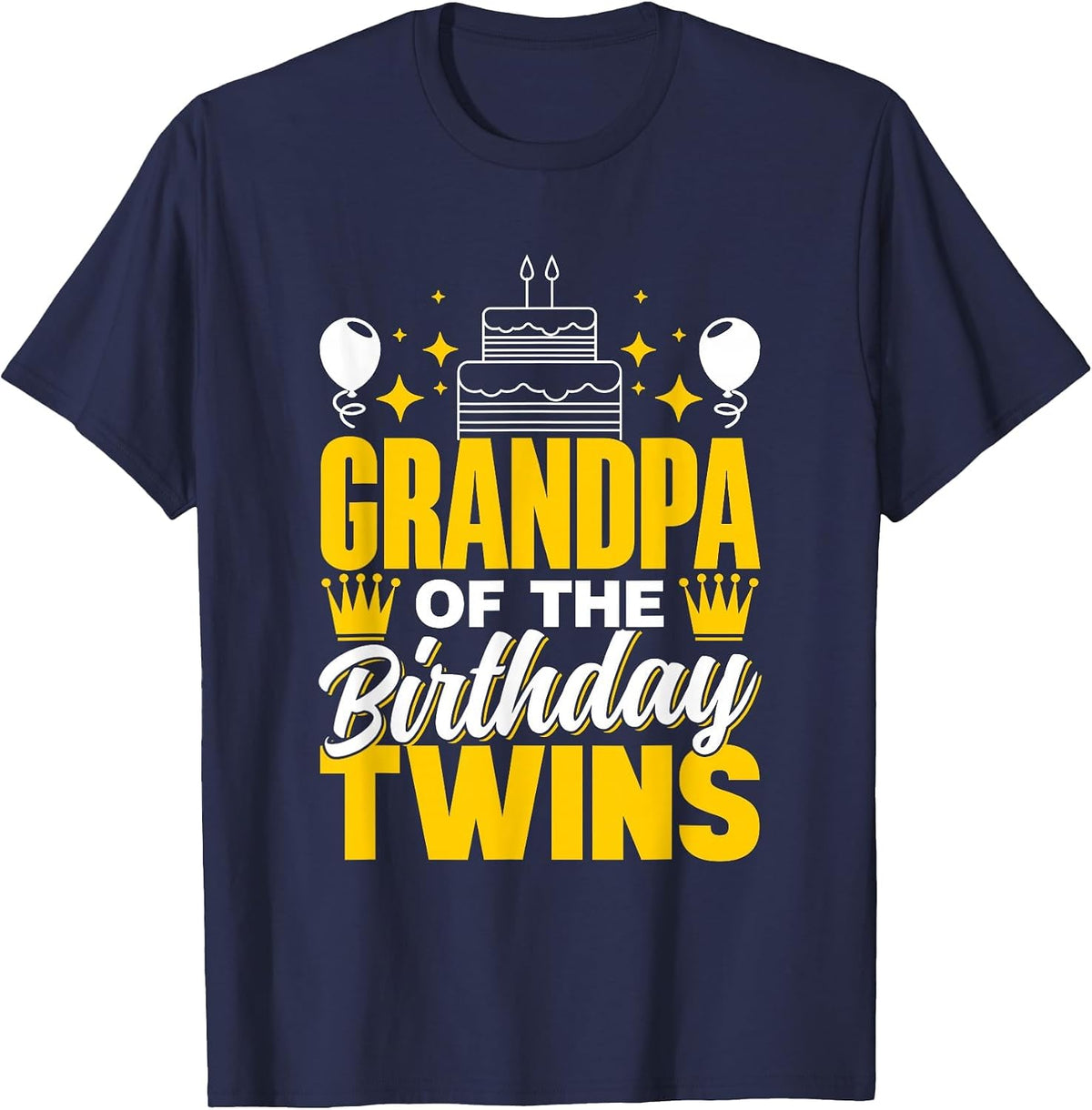 Grandpa of The Birthday Twins Celebrate Cute Twin Granddad T-Shirt - Navy Blue