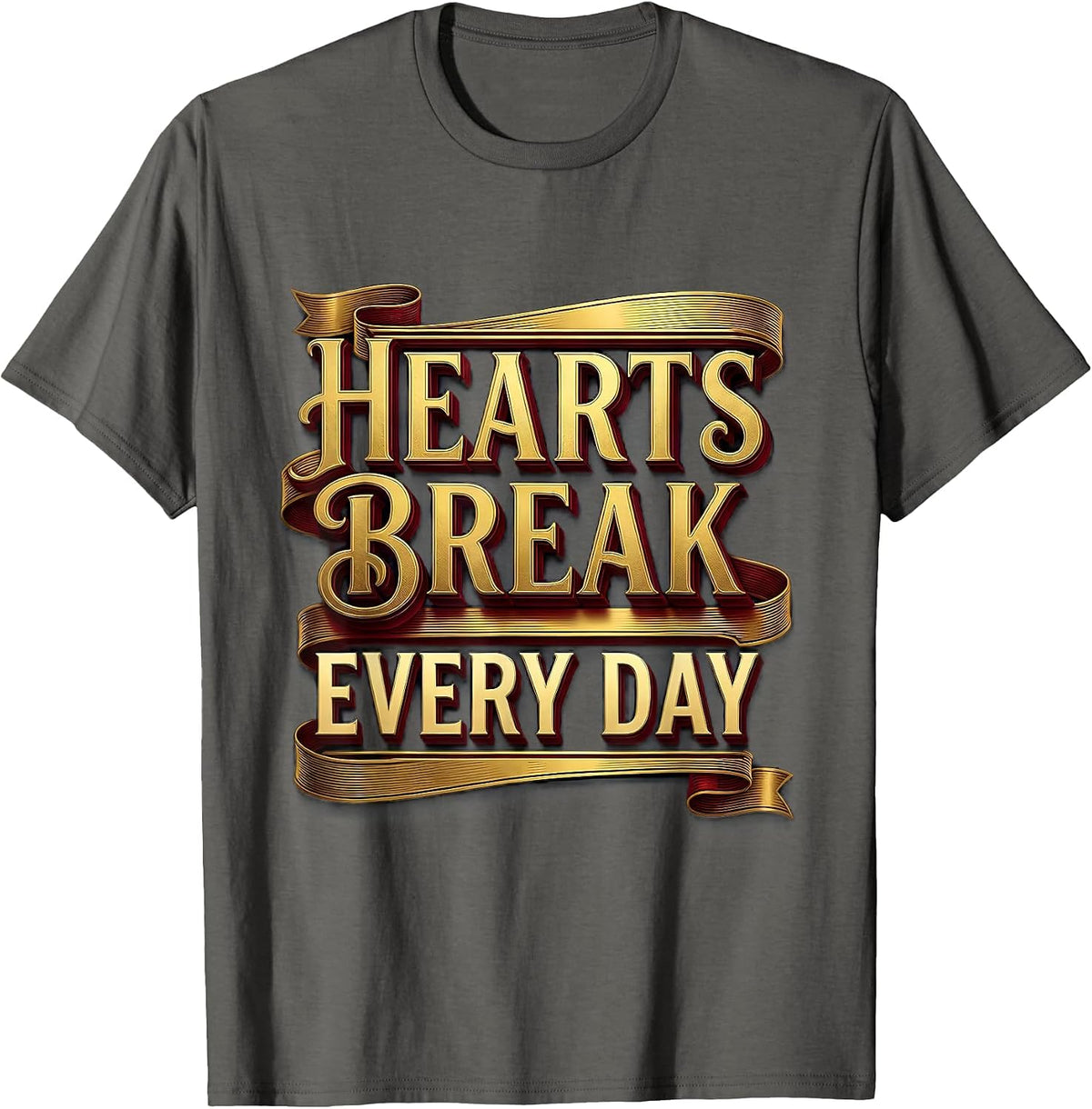 Hearts Break Every Day Emo Graphic Design T-Shirt - Asphalt Grey