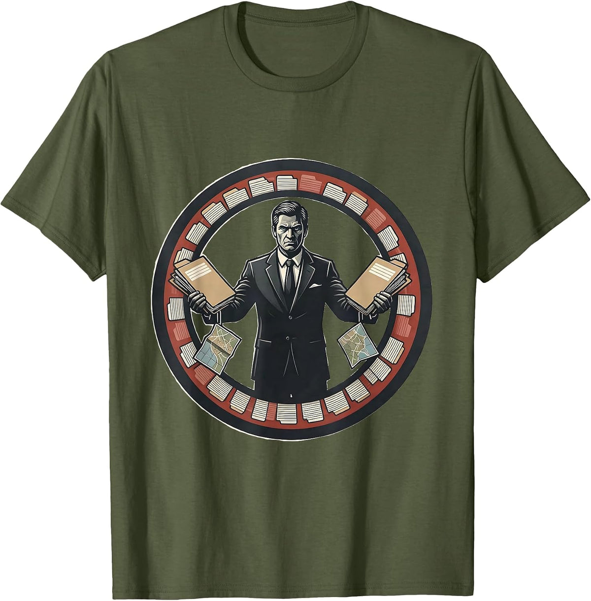 Men's Teacher Badge Stencil Graphic History Humor T-Shirt - Olive Green