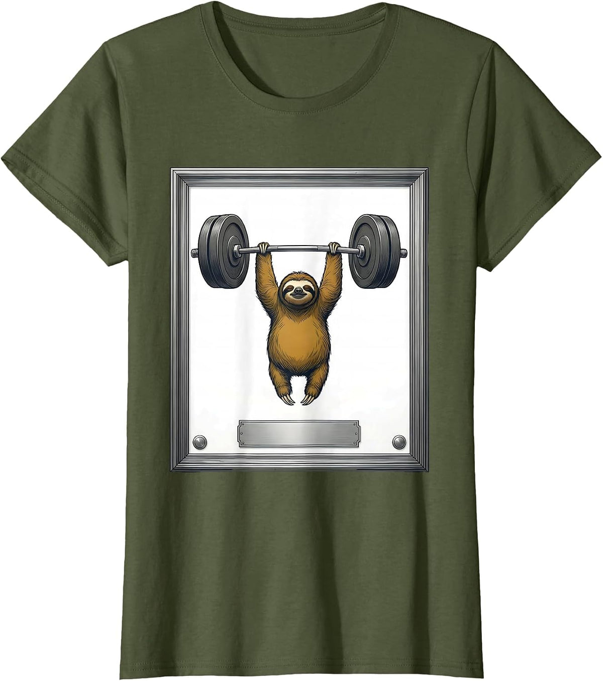 Women's Sloth Weightlifting Funny Gym Humor Animal Workout T-Shirt - Olive Green