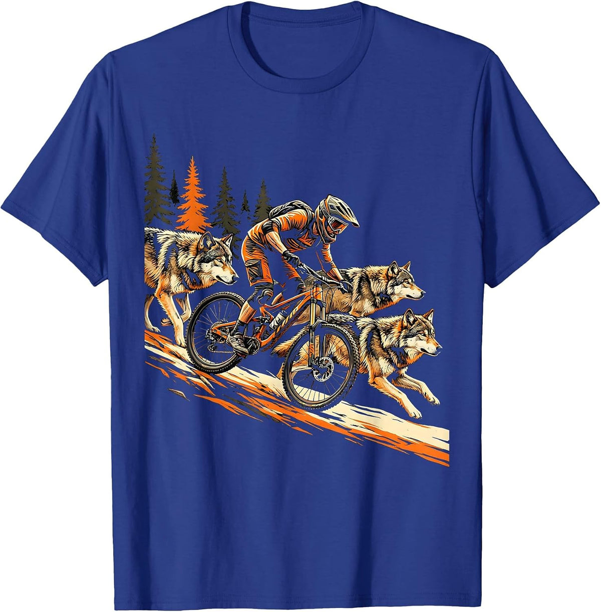 Wolf Pack Mountain Bike Trail Rider Graphic T-Shirt - Royal Blue