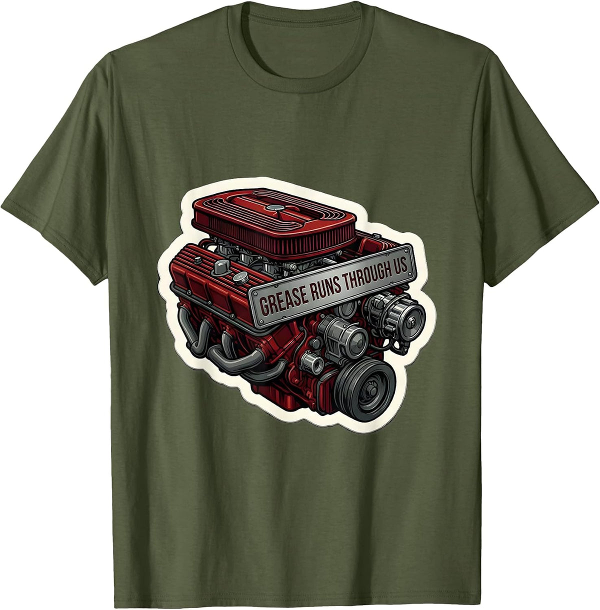 Men's Grease Runs Through Us Valley Forge Automotive T-Shirt - Olive Green