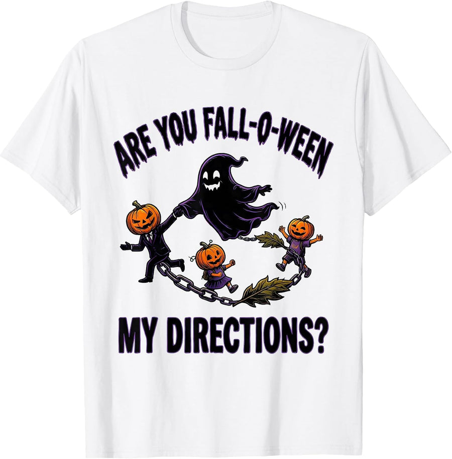 Men's Are You Fall-O-Ween My Directions Cartoon Teacher Halloween T-Shirt - White
