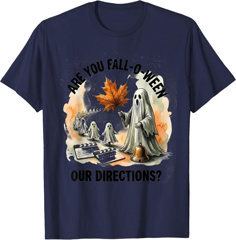 Are You Fall-O-Ween Our Directions Watercolor Ghost Teacher T-Shirt - Navy Blue