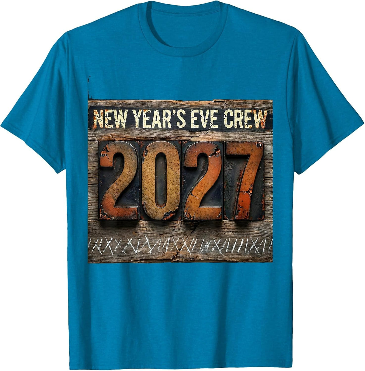 New Year's Eve Crew 2027 Distressed Family Matching Holiday T-Shirt - Sapphire Blue