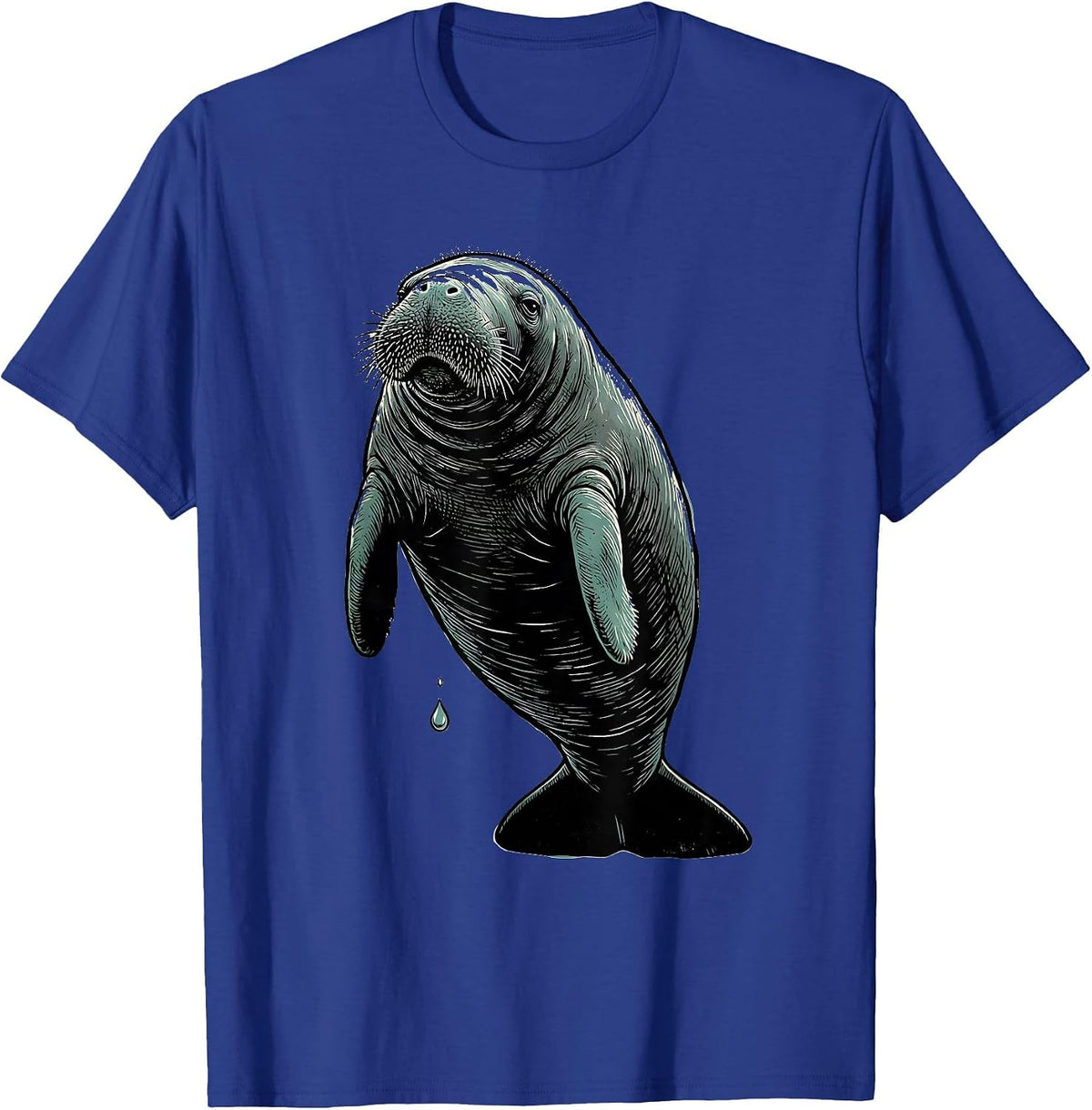 Manatee Linocut Novelty Sea Animal Lover Humor T-Shirt - Royal Blue