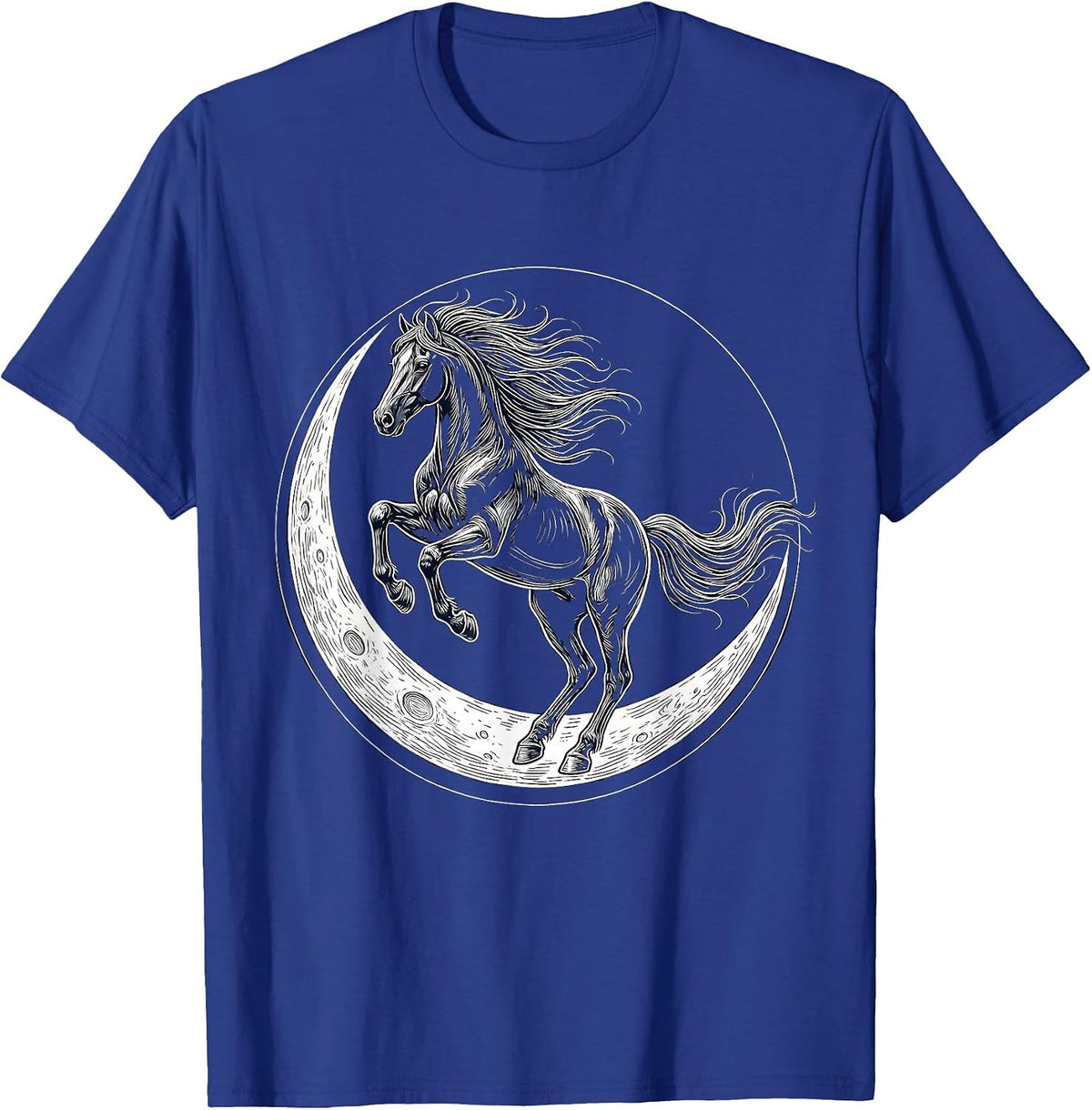 Horse Leaping Over Crescent Moon Graphic T-Shirt - Royal Blue