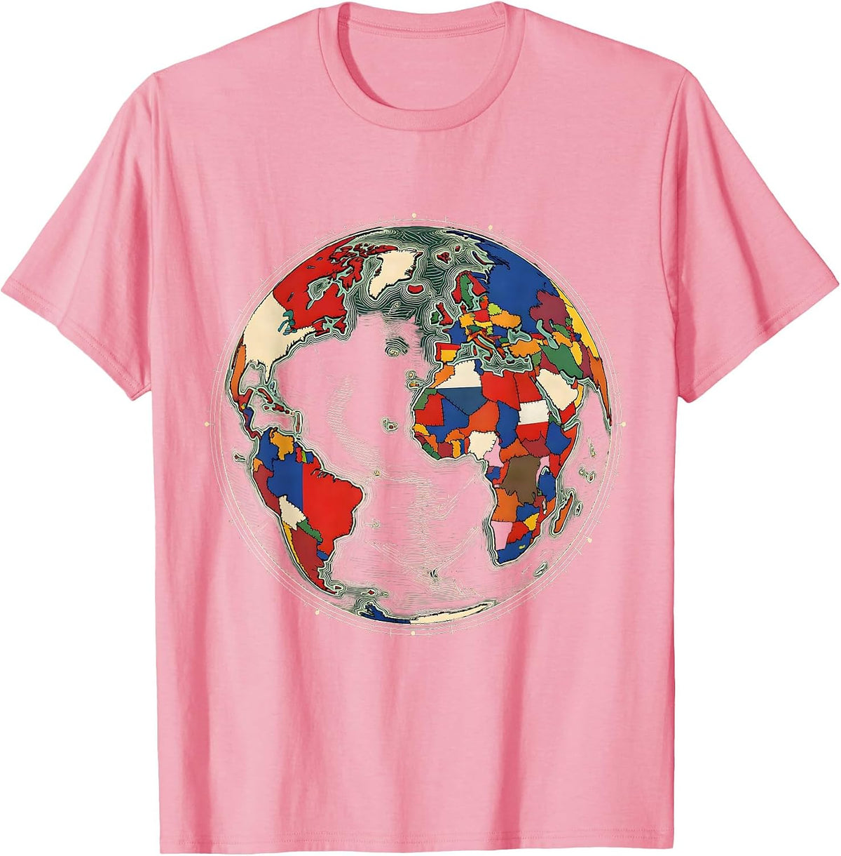 Global Flags Mosaic Geography Lover Travel Enthusiast T-Shirt - Pink