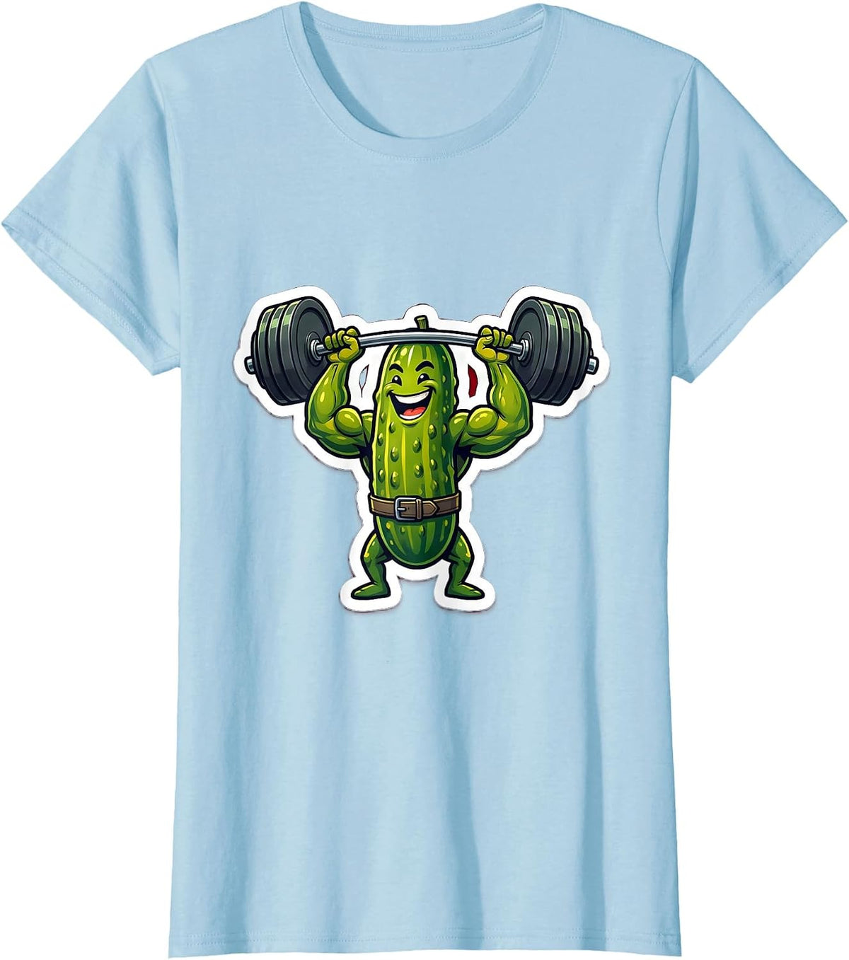 Muscular Pickle Powerlifter Overhead Press Graphic T-Shirt - Baby Blue