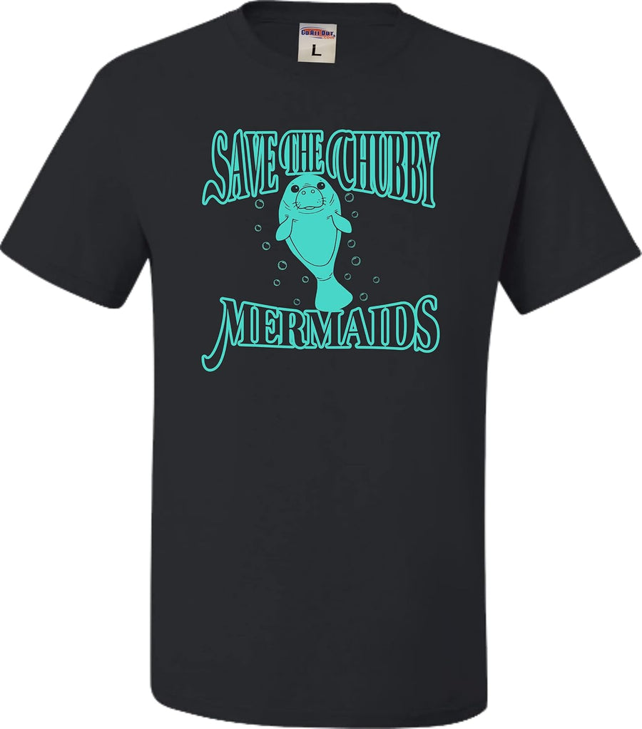 Go All Out Adult Save The Chubby Mermaids Funny Manatee T-Shirt - Black