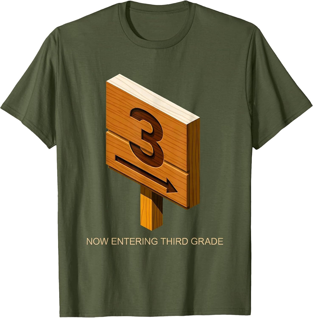 Now Entering Third Grade Playful Back To School Teacher Kids T-Shirt - Olive Green