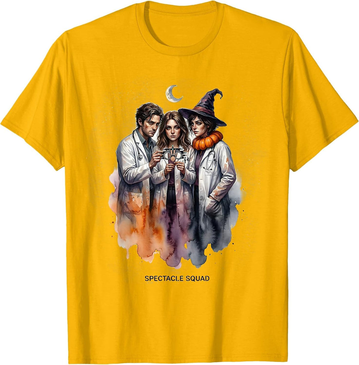 Men's Spectacle Squad Watercolor Halloween Optometrist Eye Doctor T-Shirt - Golden Yellow