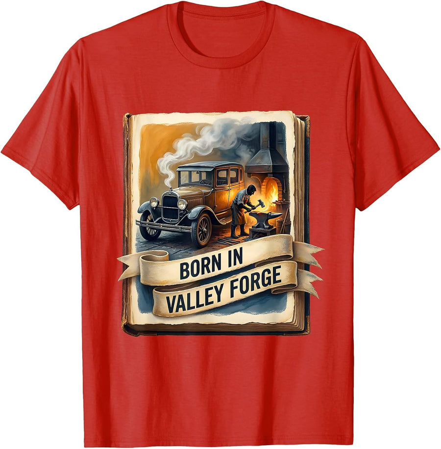 Men's Born in Valley Forge Automotive Pride Design T-Shirt - Red