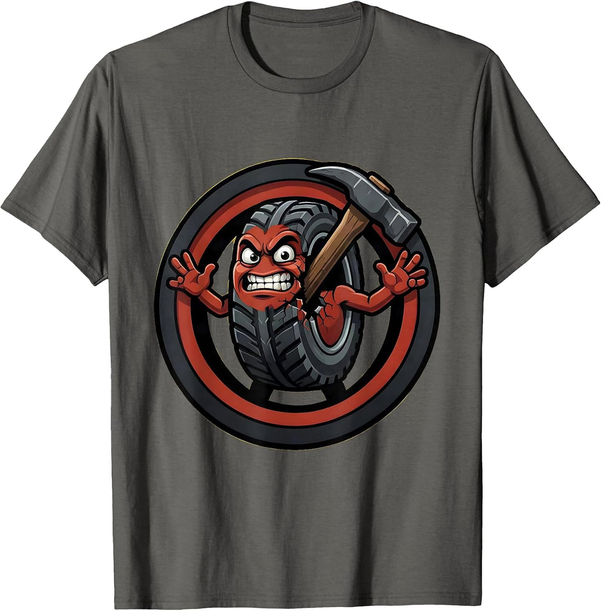 Men's Tire Iron Wedged in Split Tire Graphic T-Shirt - Asphalt Grey