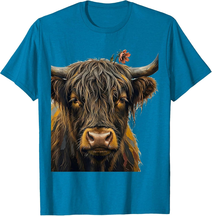 Oversized Highland Cow Funny Cute Novelty Animal Lover T-Shirt - Sapphire Blue