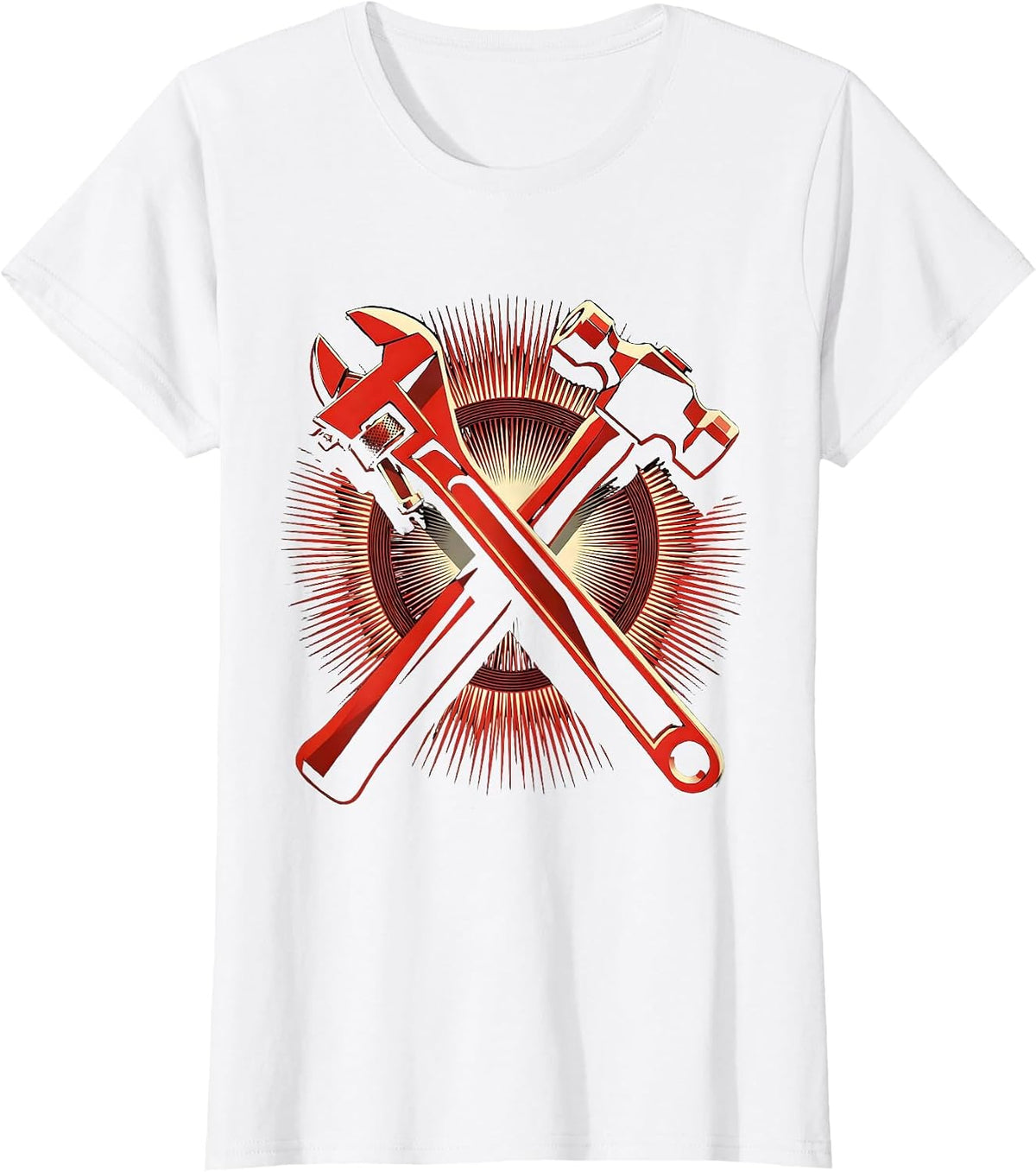 Crossed Wrench and Hammer Mechanic Graphic T-Shirt - White