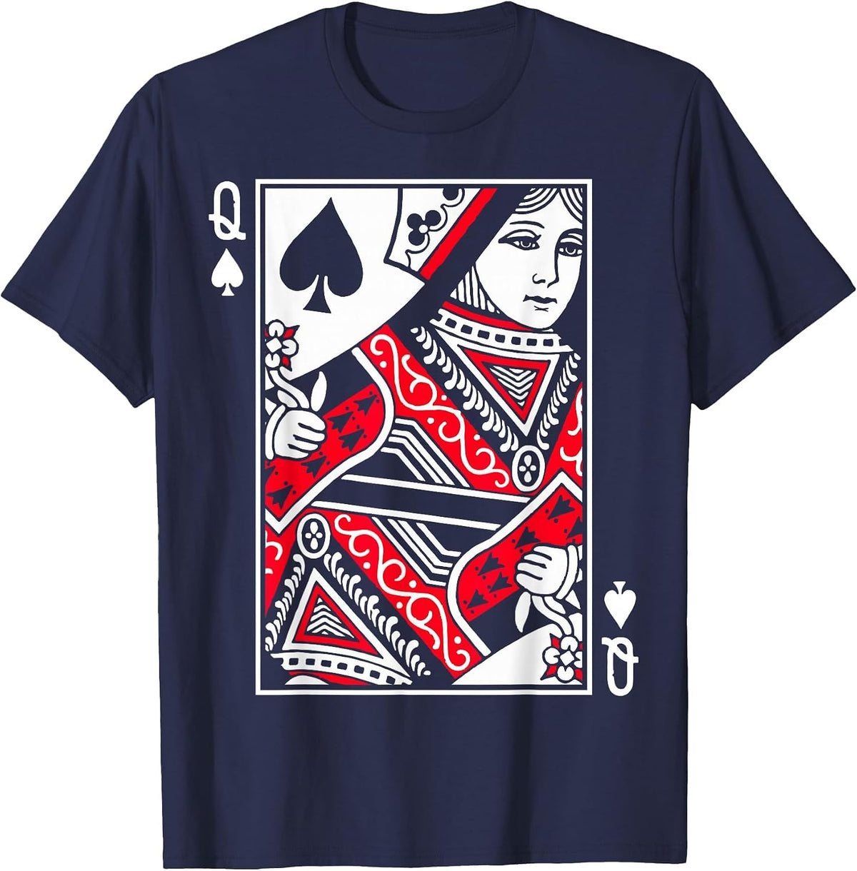 Queen of Spades Poker or Blackjack Queens Playing Card Cards T-Shirt - Navy Blue