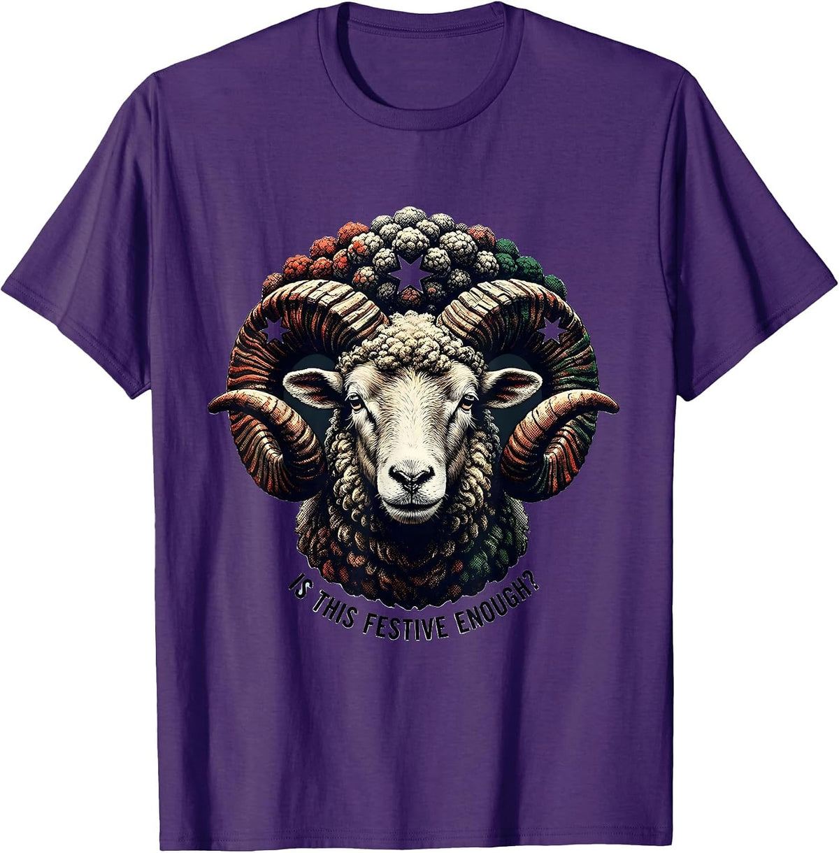 Men's Is This Festive Enough Grumpy Sheep Christmas Humor Novelty T-Shirt - Purple