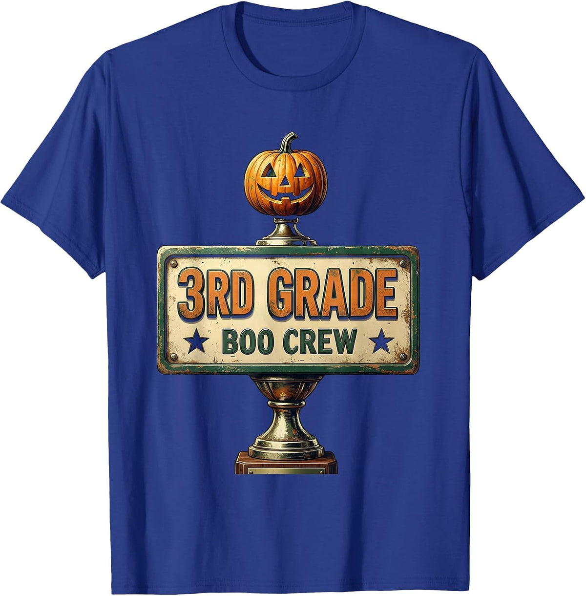 Men's 3rd Grade Boo Crew Vintage Classroom Halloween Teacher T-Shirt - Royal Blue
