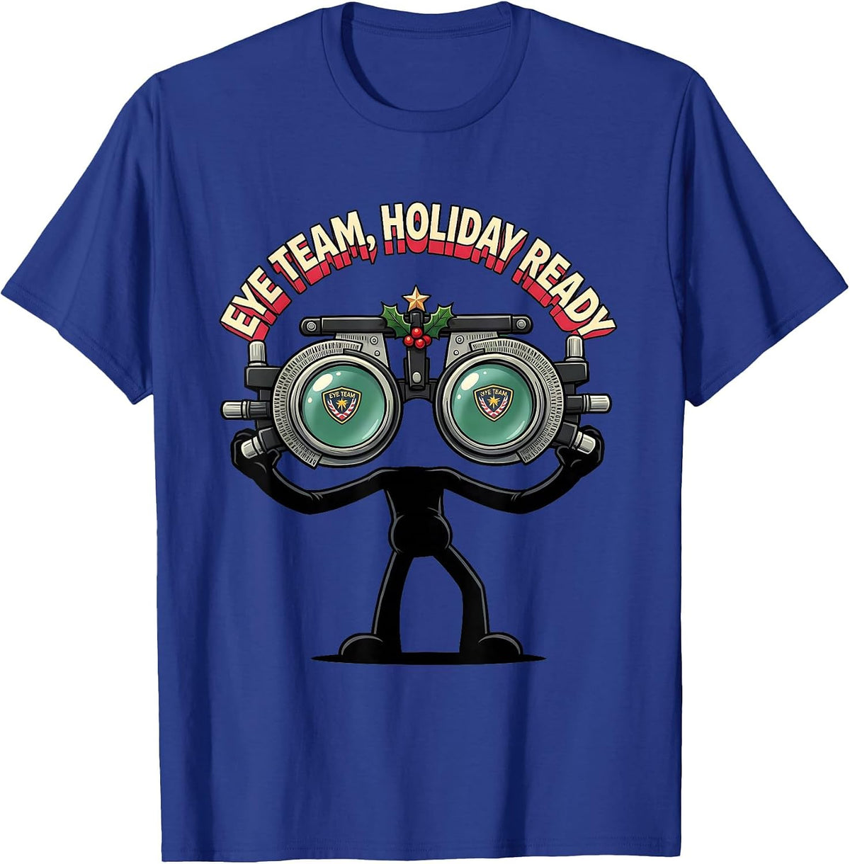 Men's Eye Team Holiday Ready Cartoon Optometrist Christmas T-Shirt - Royal Blue