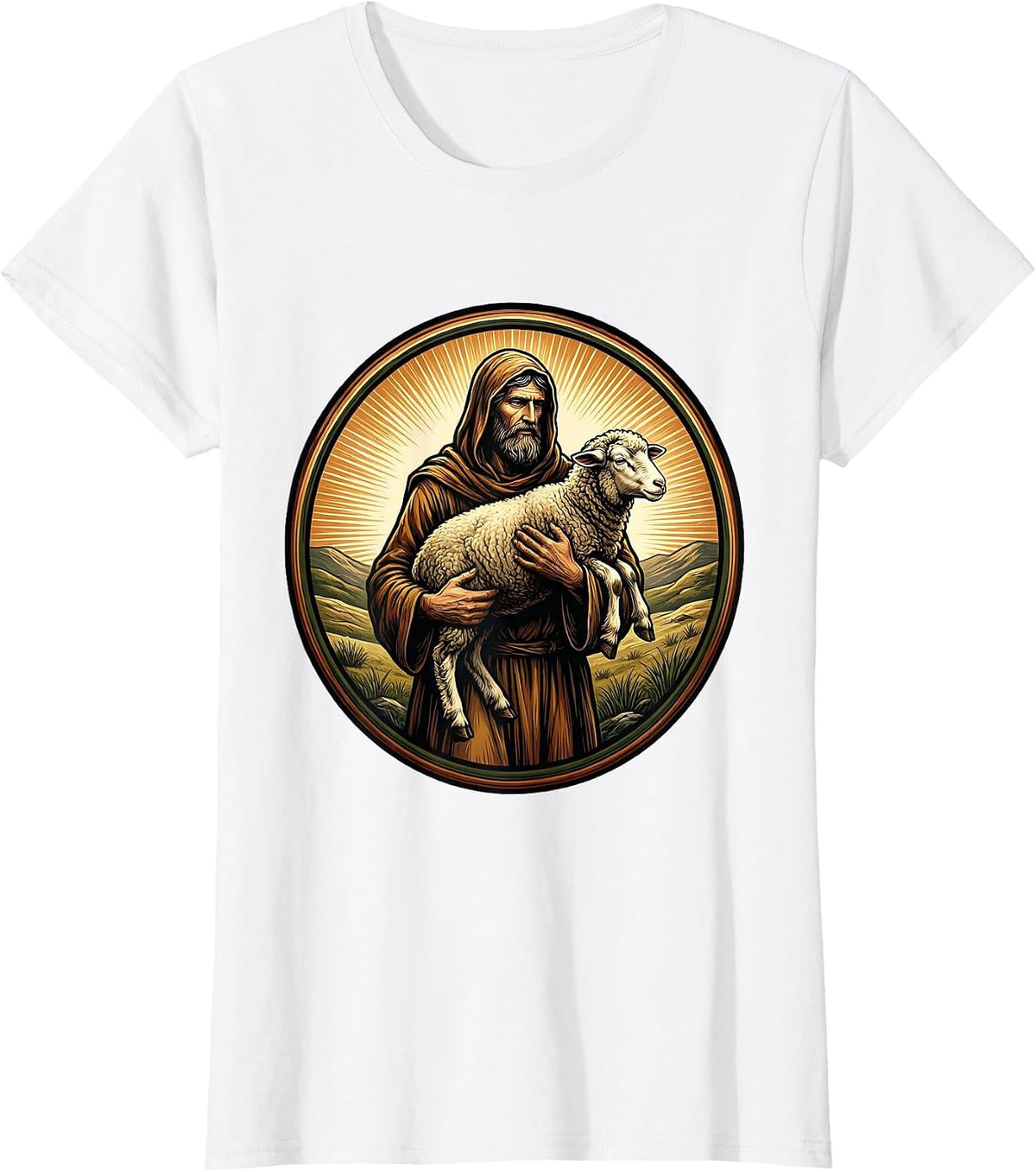 Shepherd Carrying Lost Sheep Christian Graphic T-Shirt - White
