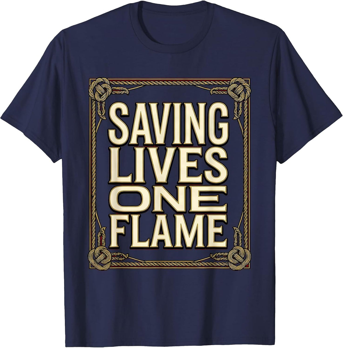 Men's Saving Lives One Flame Firefighter Design T-Shirt - Navy Blue