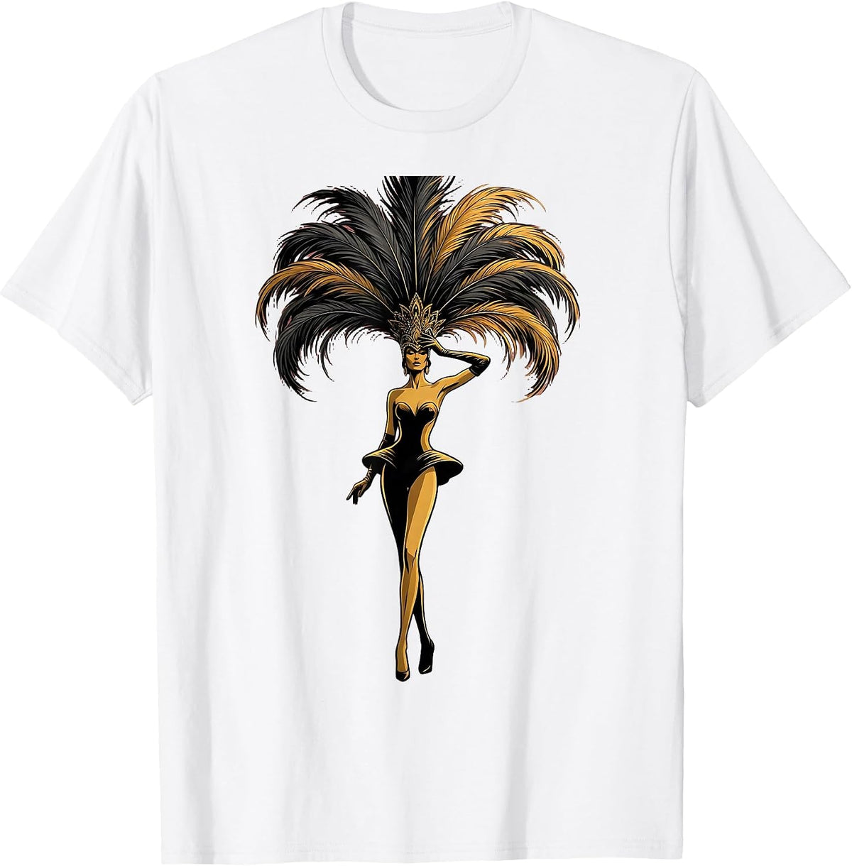 Men's Showgirl Feathered Headdress Illustration T-Shirt - White
